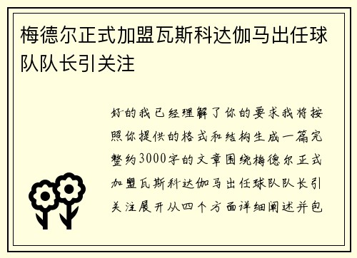 梅德尔正式加盟瓦斯科达伽马出任球队队长引关注 梅德尔正式加盟瓦斯科达伽马出任球队队长引关注